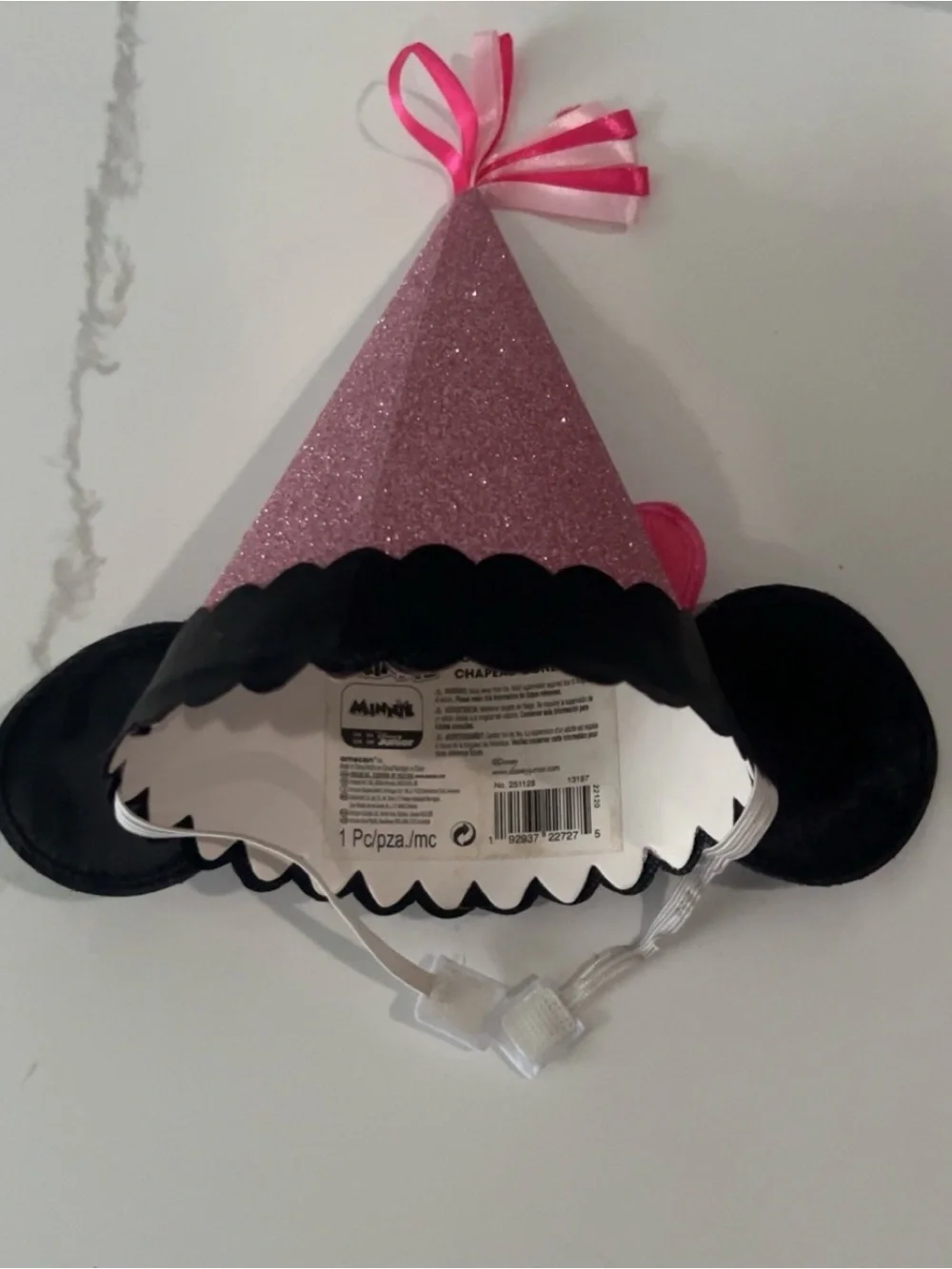 Girls' Pink Glitter Minnie-Style First Birthday Hat with Polka Dot Bow